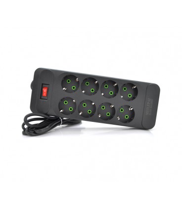 Сетевой фильтр F34, 8 розеток EU, кнопка включения с индикатором, 2 м, 3х0,75мм, 2500W, Black, Box