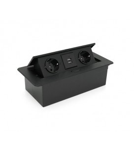 Розетка напольная выдвижная с заземлением J29L, две розетки + 2*USB, Input: AC 100-250V 16A, Black