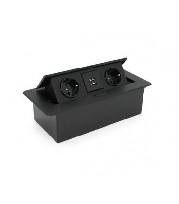 Розетка напольная выдвижная с заземлением J29L, две розетки + 2*USB, Input: AC 100-250V 16A, Black