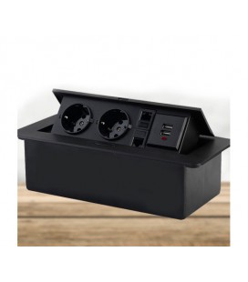 Розетка напольная выдвижная с заземлением J29L, две розетки + 2*USB + 2* RJ45, Input: AC 100-250V 16A, Black