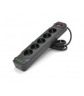Сетевой фильтр F25U, 5 розеток EU + 3 USB + PD, кнопка включения с индикатором, 2 м, 3х0,75мм, 2500W, Black, Box