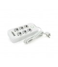 Сетевой фильтр F06U, 6 розеток EU + 4 USB + 1PD, кнопка включения с индикатором, 2 м, 3х0,75мм, 2500W, White, Box
