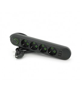 Сетевой фильтр F04U, 4 розетки EU + 3 USB, 1.5 м, сечение 3х0,75мм, 2500W, Black, Box