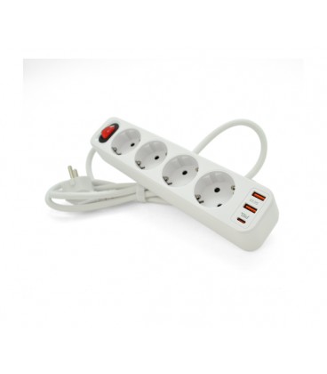 Сетевой фильтр HOCO NS1 на 4 розетки + 3 USB, 18W, 220В, White