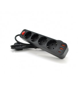 Сетевой фильтр HOCO NS1 на 4 розетки + 3 USB, 18W, 220В, Black