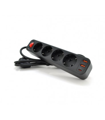 Сетевой фильтр HOCO NS1 на 4 розетки + 3 USB, 18W, 220В, Black