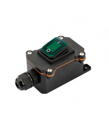 Выключатель наружного монтажа, зеленая кнопка с подсветкой, IP65, AC:110-250V, 20A, Black