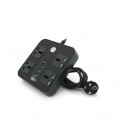 Сетевой фильтр ТВ-Т90, 4 розетки + 3 USB, 2 м, сечение 3х0,75мм, 3000W, Black, Box