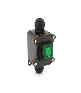 Выключатель наружного монтажа, зеленая кнопка с подсветкой, двухсторонний вывод, IP65, AC:110-250V, 20A, Black