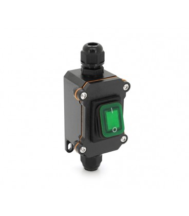 Выключатель наружного монтажа, зеленая кнопка с подсветкой, двухсторонний вывод, IP65, AC:110-250V, 20A, Black