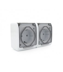 Розетка двойная без заземления наружного монтажа с крышкой YT164, белая, IP44, Q5