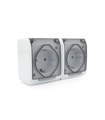 Розетка двойная без заземления наружного монтажа с крышкой YT164, белая, IP44, Q5