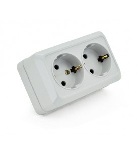Розетка двойная с заземлением наружного монтажа O0128, белая, Q10