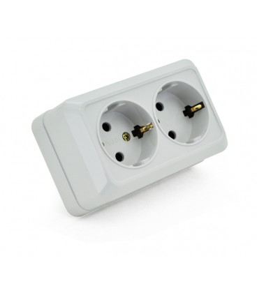 Розетка двойная с заземлением наружного монтажа O0128, белая, Q10