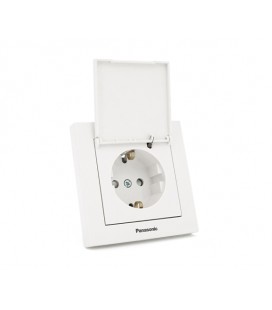 Розетка Panasonic Karre Plus 55 с заземлением, с защитными шторками, с крышкой, белая