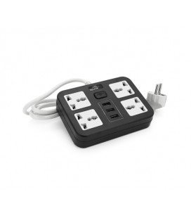 Сетевой фильтр ТВ-Т15, 4 розетки + 3 USB, 2 м, сечение 3х0,75мм, 2500W, Black, Box