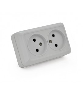 Розетка двойная без заземления наружного монтажа O0102, белая, Q14