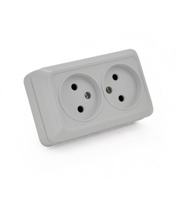 Розетка двойная без заземления наружного монтажа O0102, белая, Q14
