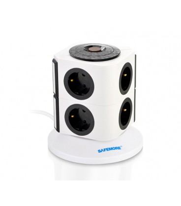 Сетевой фильтр SAFEMORE настольный, на 8 розеток, 10A, 220-250V, 2500W, 2м, White