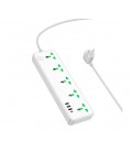 Сетевой фильтр HOCO AC13A на 5 розеток + 3 USB+ USB-C, 17W, 220В, кабель 1,5м, White, Box