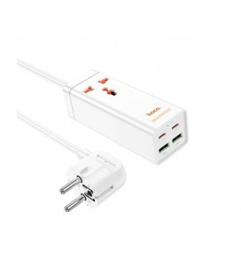 Сетевой фильтр HOCO AC10A на 1 розетку + 2 USB+ 2 USB-C, 65W, кабель 1,5м, 220В, White, Box