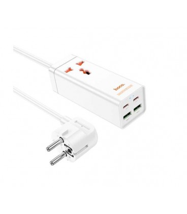 Сетевой фильтр HOCO AC10A на 1 розетку + 2 USB+ 2 USB-C, 65W, кабель 1,5м, 220В, White, Box