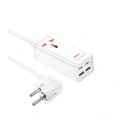 Сетевой фильтр HOCO AC10A на 1 розетку + 2 USB+ 2 USB-C, 65W, кабель 1,5м, 220В, White, Box