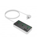 Сетевой фильтр HOCO AC7A на 3 розетки + 3 USB+USB-C, 17W, 220В, кабель 1,5м, Black/White, Box
