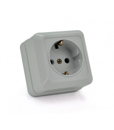 Розетка с заземлением наружного монтажа O0028, White, Q16