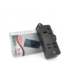 Сетевой фильтр ТВ-Т06, 1 розетка + 4 USB, 2 м, сечение 3х0,75мм, 2500W, Black, Box