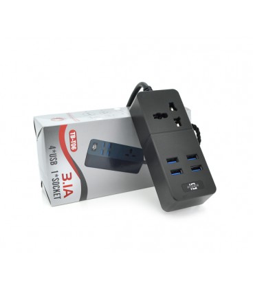 Сетевой фильтр ТВ-Т06, 1 розетка + 4 USB, 2 м, сечение 3х0,75мм, 2500W, Black, Box
