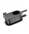 Сетевой фильтр HOCO NS6 на 1 розетку + 2 USB+ USB-C, 30W, кабель 1.1м, 220В, Black, Box