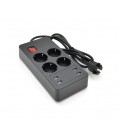 Сетевой фильтр на 4 розетки + 4 USB выхода 5V-2.4A, кнопка включения с индикатором, 16A, 250V/4000W, Black