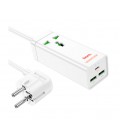 Сетевой фильтр HOCO AC9A на 1 розетку + 2 USB+USB-C, 30W, 220В, кабель 1,5м, White, Box