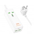 Сетевой фильтр HOCO AC9A на 1 розетку + 2 USB+USB-C, 30W, 220В, кабель 1,5м, White, Box