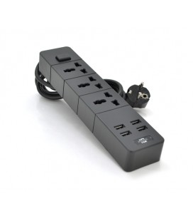 Сетевой фильтр ТВ-Т08, 3 розетки + 4 USB, 2 м, сечение 3х0,5мм, 2500W, Black, Box