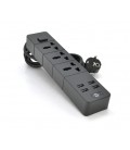 Сетевой фильтр ТВ-Т08, 3 розетки + 4 USB, 2 м, сечение 3х0,5мм, 2500W, Black, Box