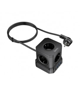 Сетевой фильтр HOCO NS8 на 5 розеток + 3 USB+ USB-C, 20W, кабель 1.1м, 220В, Black, Box