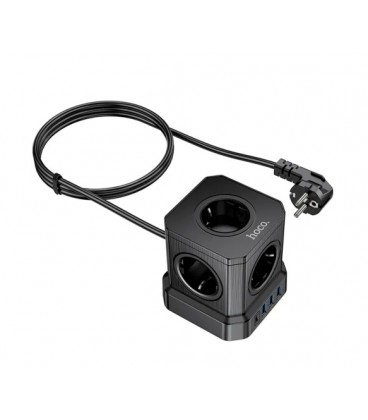 Сетевой фильтр HOCO NS8 на 5 розеток + 3 USB+ USB-C, 20W, кабель 1.1м, 220В, Black, Box
