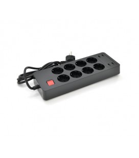 Сетевой фильтр на 8 розеток + 4 USB выхода 5V-4.8A, кнопка включения с индикатором, 16A, 240V/4000W, Black