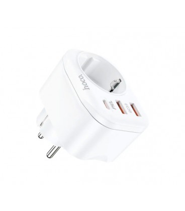 Сетевой фильтр HOCO NS3 на 1 розетка + 2 USB + USB-C, 20W, 220В, White