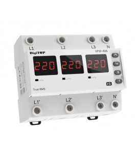 Реле напряжения двухрежимное одно/трехфазное VP-3F40А M6R на DIN-рейку, 3*40А, 3*8500Вт, 120-270В, шестимодульное с индикатором 