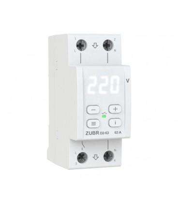 Защитное реле напряжения однофазное D2-63 на DIN-рейку, 63А, 13900ВА, 120-280В, двухмодульное с индикатором напряжения (Белый)