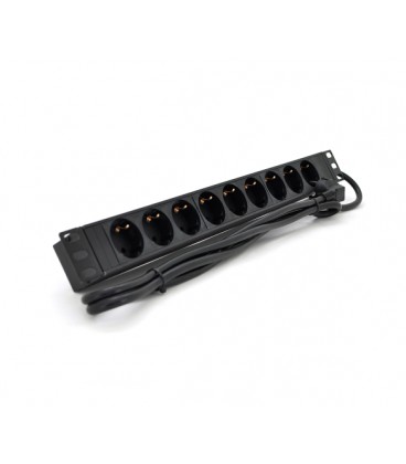 Удлинитель Ritar на 9 розеток, 220В, немецкий тип, 1U 19 ', алюминиевый корпус, черный длина кабеля 1,8 м, Q25