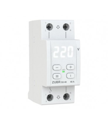 Защитное реле напряжения однофазное D2-40 на DIN-рейку, 40А, 8800ВА, 120-280В, двухмодульное с индикатором напряжения (Белый)