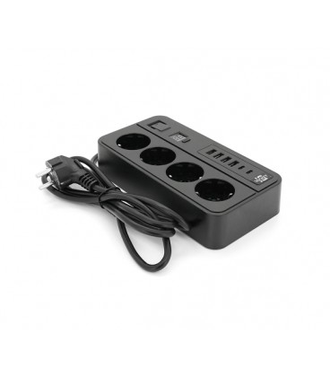 Сетевой фильтр с защитой от перенапряжения G13H, 3000W, 4 Socket + 4 USB 3,2А + 2 Type-C + таймер, 2м, Black, Box