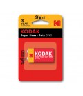 Батарейка солевая KODAK Super Heavy Duty 6F22, 1шт в блистере, цена за блистер