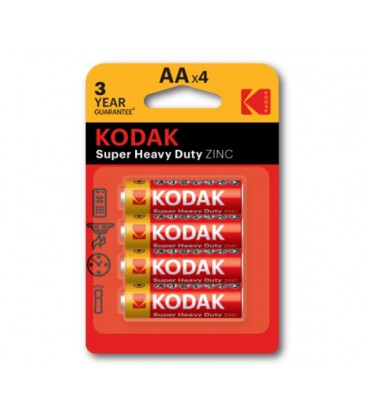 Батарейка солевая KODAK Super Heavy Duty R6, АА, 4шт в блистере, цена за блистер