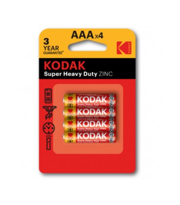 Батарейка солевая KODAK Super Heavy Duty R3, ААА, 4шт в блистере, цена за блистер