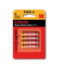 Батарейка солевая KODAK Super Heavy Duty R3, ААА, 4шт в блистере, цена за блистер